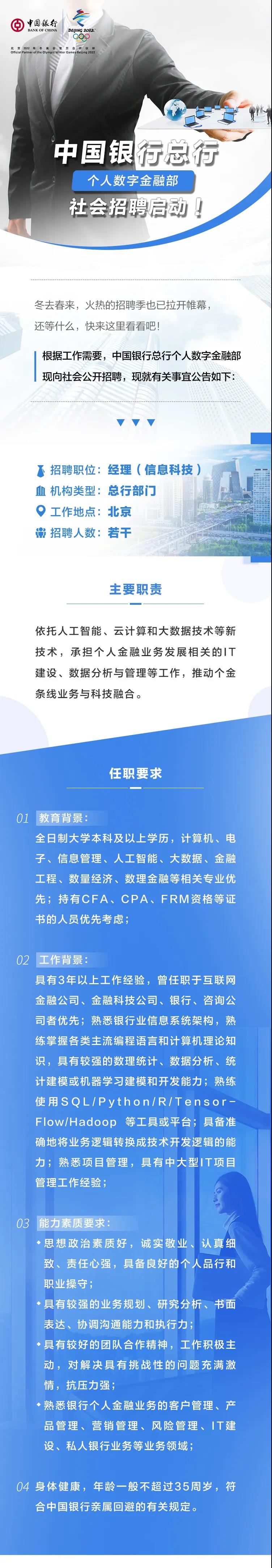 2020年中国银行总行社会招聘（个人数字金融部）公告