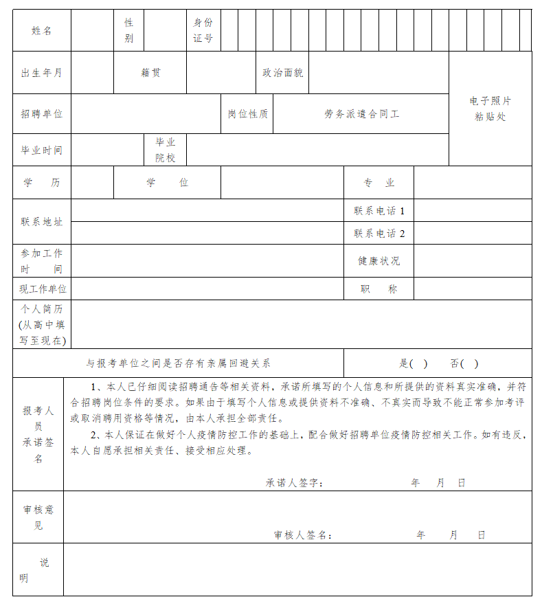 阜宁县卫健委公开招聘医学检验人员报名表