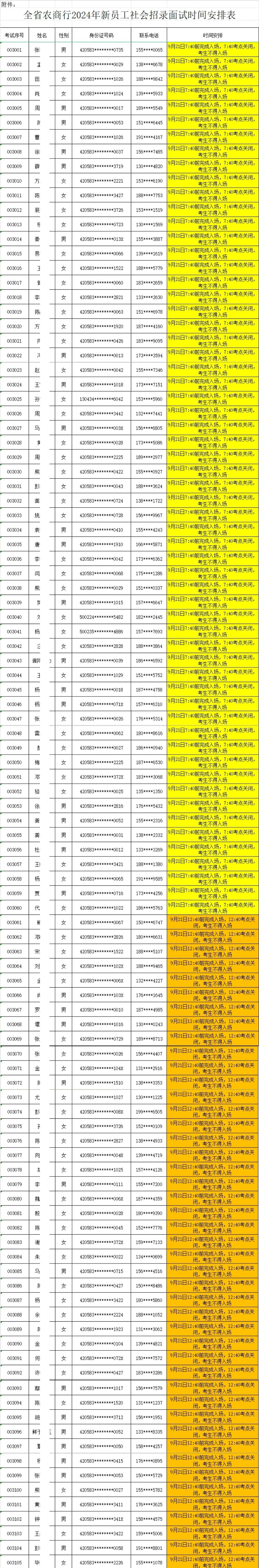 2024年新员工社会招录面试时间安排表